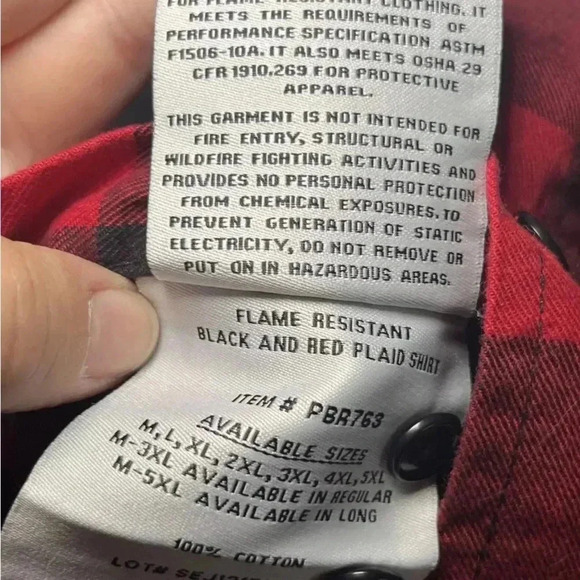 NWT RASCO FR Shirt Mens Large Buffalo Plaid Long Sleeve Flame Resistant Button - Picture 10 of 15